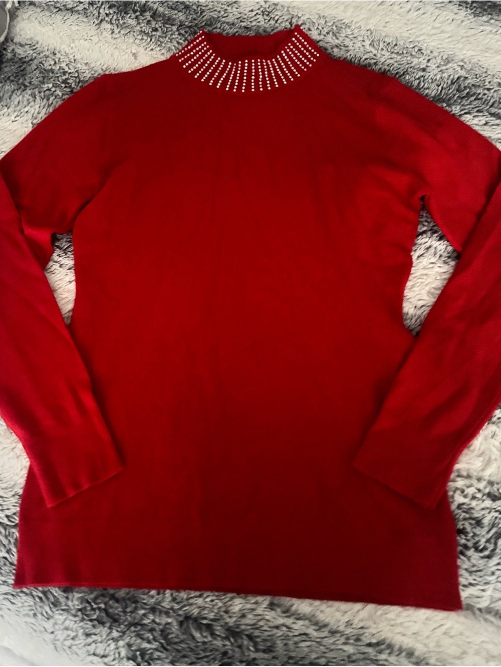 Red Rhinestone Mock Neck Sweater - Picture 2 of 2